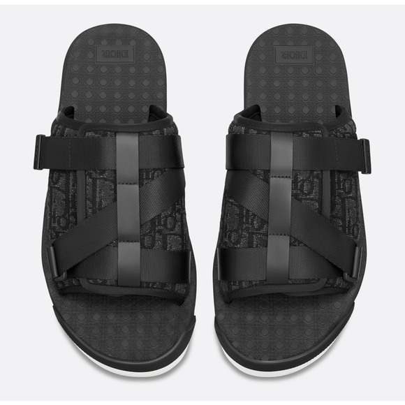 Dior Mens Alpha Sandal Black White Oblique Jacquard Logo Slide Slip On 45 12 - Picture 6 of 12